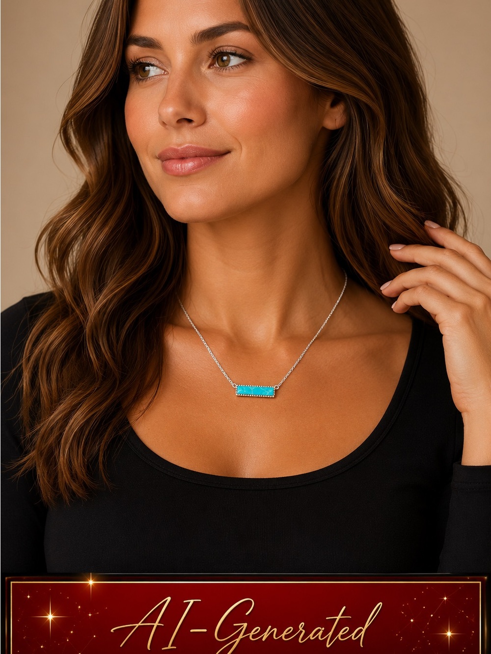 Unbranded Necklace Southwest Western Faux Turquoise Pendant Silver Tone Bar